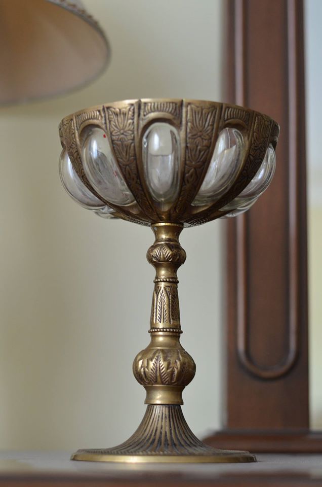 Antika Nostaljik Cam Şekerlik Bronz