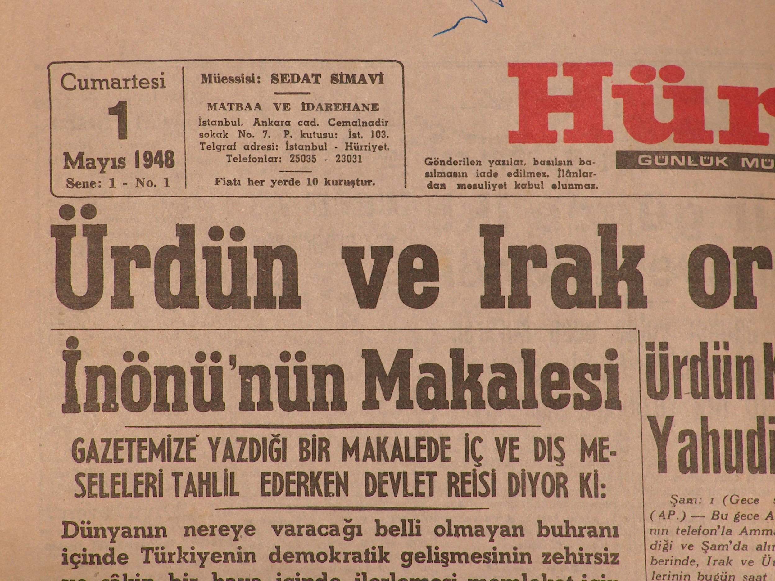 hürriyet gazetesi 1.sayı