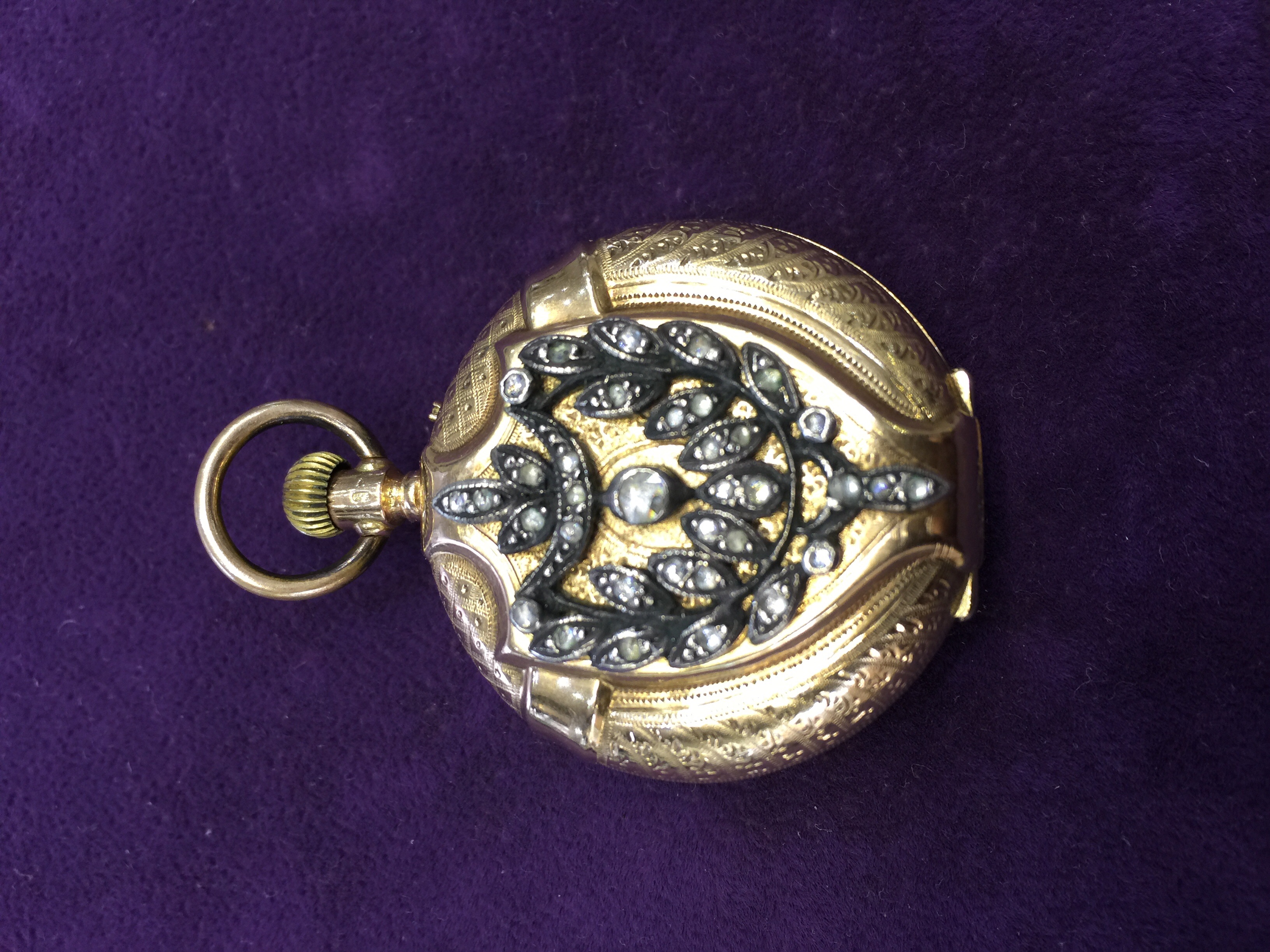 Elmas taşlı 14k Gold bayan köstekli saat